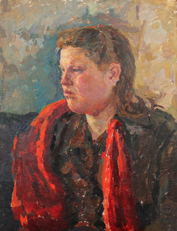 Николаев Михаил Демидович. Женщина с красной шалью. Этюд. Картон, масло. 49х36,5. 20 век. Музейно-выставочный центр (Серпухов).