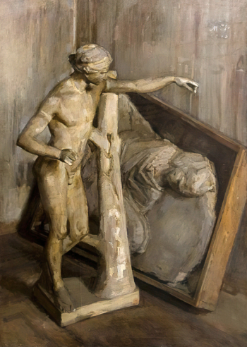 Деблер Александр Адольфович. Аполлон-Савроктон. Холст, масло. 191х136. 1935. Научно-исследовательский музей при Российской Академии художеств.