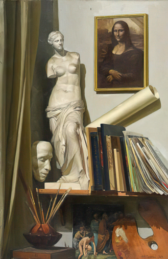 Соломин Николай Константинович. Уголок моей мастерской. Холст, масло. 130х84. 1969. Краснодарский краевой художественный музей имени Ф.А.Коваленко.