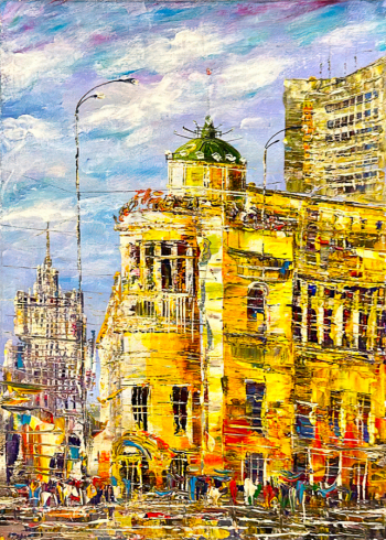 Еникеев Идрис Исламович. Москва. Арбат. Ресторан Прага. Холст, масло. 70х50. 2023. Частное собрание.
