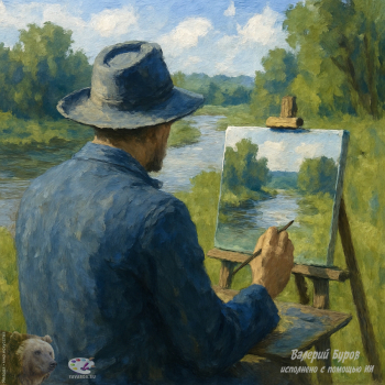 Буров Валерий Александрович. Моисеев Иосиф Устинович на пленэре. Цифровая живопись. 2025. Авторское собрание.