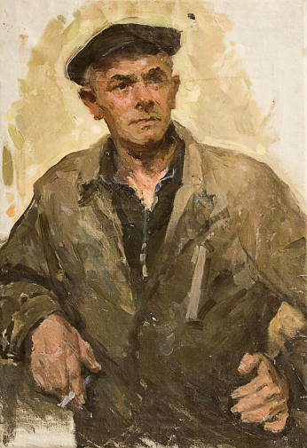 Шарлемань-Новосад Лидия Ивановна. Портрет рабочего. Холст, масло. 78х54. 20 век. Научно-исследовательский музей при Российской Академии художеств.