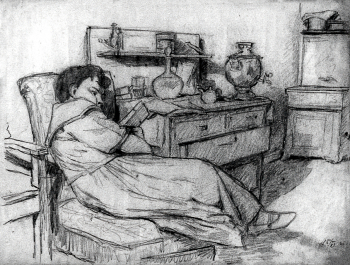 Наумов Никтополион Павлович. За чтением. Бумага, карандаш. 28,3х37. 1925. Дальневосточный художественный музей.