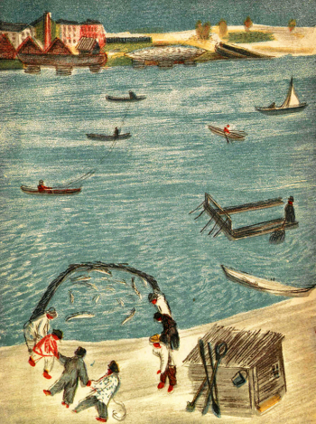 Иноземцев Борис Иванович. Без названия. За рыбой. Бумага, печать. 1930. Частное собрание.