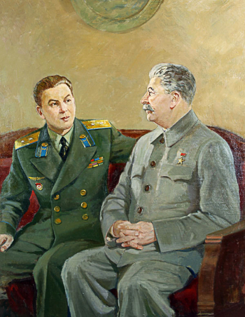 Аладжалов (Аладжалян) Семён Иванович. Иосиф Сталин с сыном Василием. Холст, масло. 138х107. 20 век. Частное собрание.
