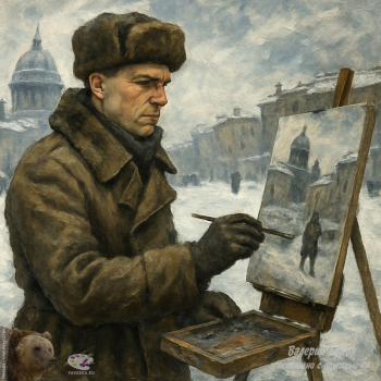 Буров Валерий Александрович. Эскин Самуил Соломонович на пленэре в блокадном Ленинграде. Цифровая живопись. 2025. Авторское собрание.