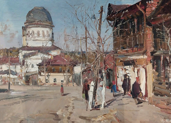 Кулаев Николай Филиппович. В Ногинске. Холст, масло. 50х70. 1980. Ногинский музейно-выставочный центр.
