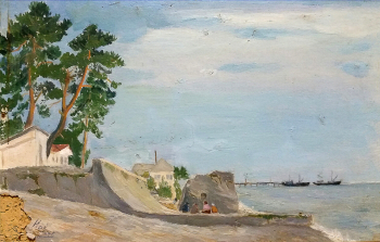 Новицкий Михаил Иванович. Адлер, набережная. Картон, масло. 22х31. 1954. Музей истории Адлерского района.