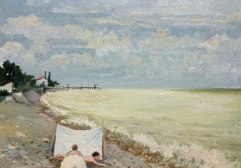 Новицкий Михаил Иванович. Адлер, причал. Картон, масло. 25,5х36. 1954. Музей истории Адлерского района.