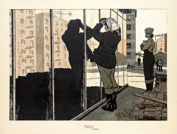 Шепелев Лев Викторович. В перерыве. Бумага, цветная линогравюра. 49х69. 1961. Томский областной художественный музей.