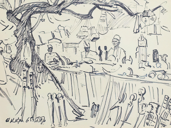 Преображенский Борис Владимирович. Аккра. Бумага, фломастер. 37,2х49. 1965. Пензенская областная картинная галерея имени К.А.Савицкого.