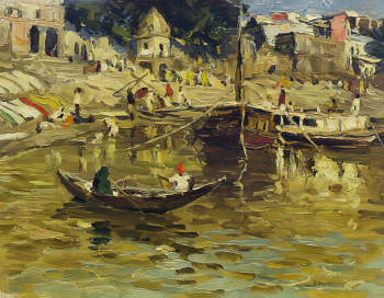 Зацепина Зинаида Ильинична. На берегу Ганга. Холст, масло. 31х40. 1957. Пензенская областная картинная галерея имени К.А.Савицкого.