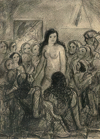 Фикс Семён (Симон) Осипович (Иосифович). Обнажённая девушка среди толпы. Бумага, карандаш. 18х13. Государственный музейно-выставочный центр РОСИЗО.