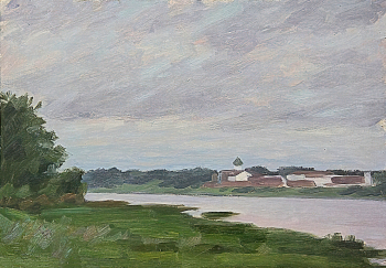 Носков Михаил Васильевич. Вид Никольского монастыря. Картон, масло. 35х50. 1946. Староладожский историко-архитектурный и археологический музей-заповедник.