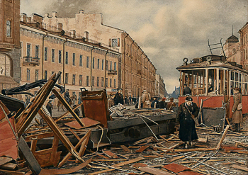 Скалдин Юрий Дмитриевич. После бомбардировки. Бумага, акварель. 43х51. 1947. Государственный музей истории Санкт-Петербурга.
