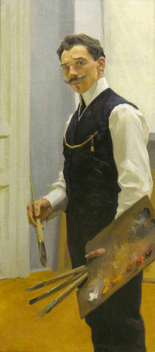 Соколов Михаил Георгиевич. Автопортрет. Холст, масло. 135,5х57,6. Первая четверть 20 века. Курская государственная картинная галерея имени А.А.Дейнеки.
