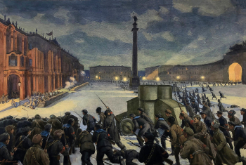 Соколов Михаил Георгиевич. Штурм Зимнего дворца. 25-26 октября 1917 года. Картон, акварель. 39,5х59,6. 1931. Государственный центральный музей современной истории России.