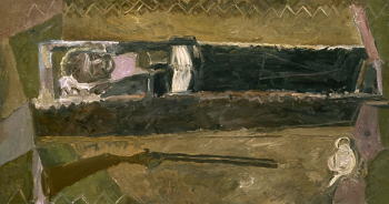 Андронов Николай Иванович. Автопортрет в гробу. Холст, масло. 94,5х180. 1966-1967. Государственный Русский музей.