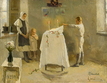 Цветков Алексей Митрофанович. У гроба. Холст, масло. 71,5х90,5. 1899. Научно-исследовательский музей при Российской Академии художеств.