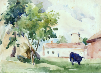 Клевер Оскар Юльевич. Пейзаж с коровой. Бумага, акварель. 21,5х29. 1960-е. Историко-литературный музей города Пушкина.