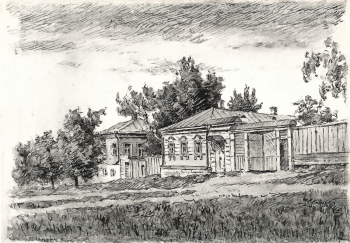 Успенский Владимир Александрович. Тула, улица Тургенева, 57. Бумага, тушь. 20,5х29,5. 1950-е. Новгородский государственный объединенный музей-заповедник.