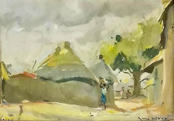 Гай Хаз (Хьюз). Деревня в Того. Бумага, гуашь. 13,5х19,5. 20 век. Частное собрание.