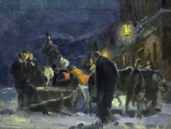 Фёдоров Василий Фёдорович. Тайный увоз. Холст, масло. 45х60. 1930-е. Государственный мемориальный историко-литературный и природно-ландшафтный музей-заповедник А.С.Пушкина `Михайловское`.