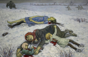 Чернышёв Тихон Павлович. Зверства фашистов. Холст, масло. 105х150. 1942. Государственный музейно-выставочный центр РОСИЗО.