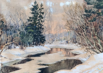 Таскин Алексей Алексеевич. Начало весны. Бумага, акварель. 22х30. 1948. Галерея ART A SPb.