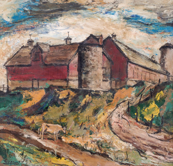 Луи Зигрист. Красные амбары, Висконсин. Холст, масло. 48,3х53,3. 20 век. Частное собрание.