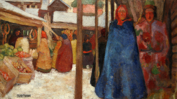 Тронов Владимир Александрович. На базаре. Картон, масло. 16х28,5. Конец 1910-х. Омский областной музей изобразительных искусств имени М.А.Врубеля.