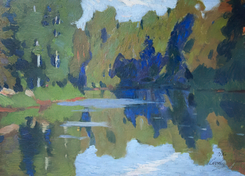 Сычёв Николай Петрович. Тихая заводь. Картон, масло. 24,2х32,5. 1910. Пензенская областная картинная галерея имени К.А.Савицкого.
