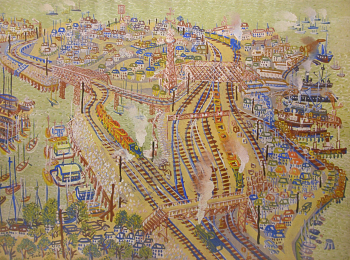 Тамби Владимир Александрович. Город (розовый). Бумага, гуашь. 30х40,2. 1931. Государственный Русский музей.