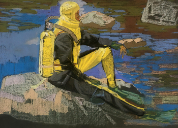 Гончарова Эмилия Львовна. Аквалангист. Бумага, пастель. 63х86,5. 1968. Музейно-выставочный комплекс `Музей Норильска`.