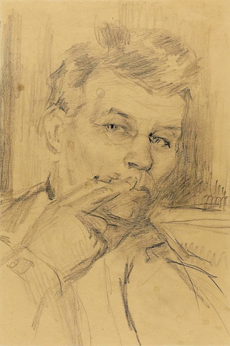 Резников Василий Степанович. Автопортрет. Бумага, карандаш. 38,6х29,5. 1920-е. Краснодарский краевой художественный музей имени Ф.А.Коваленко.