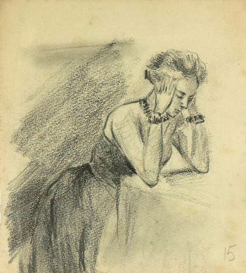 Резников Василий Степанович. Женский портрет. Бумага, карандаш, уголь. 19,8х8,0. 20 век. Переславль-Залесский государственный историко-архитектурный и художественный музей-заповедник.
