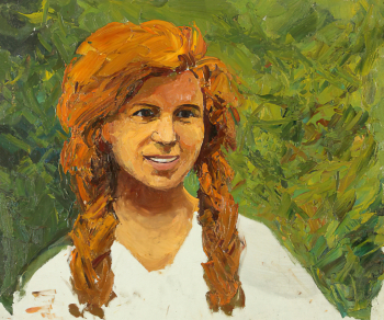 Балабаев Александр Михайлович. Девушка с косами. Оргалит, масло. 49х58. 1980-е. Калининградский областной музей изобразительных искусств.