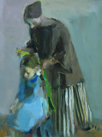 Смекалов Игорь Владимирович. Заплетает косичку. Холст, масло. 65х48. 2001. Оренбургский областной музей изобразительных искусств.