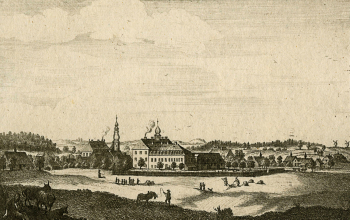 Абрахам Луис Брандт. Гросхеннерсдорф. Бумага, гравюра. 17,2х23. 1755. Частное собрание.