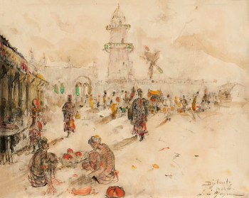 Адриан Жан Ле Майер де Мерпрес (Adrien Jean Le Mayeur de Merprés) (1880-1958) Бельгия. Рынок в Джибути. Бумага, смешанная техника. 20х25,5. 20 век. Частное собрание.