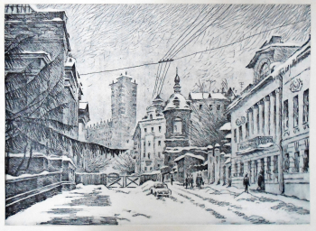 Старчиков Борис Александрович. Москва. Музей имени А.С.Пушкина. Бумага, офорт. 21,5х31,5. 1982. Музей истории города Микунь.
