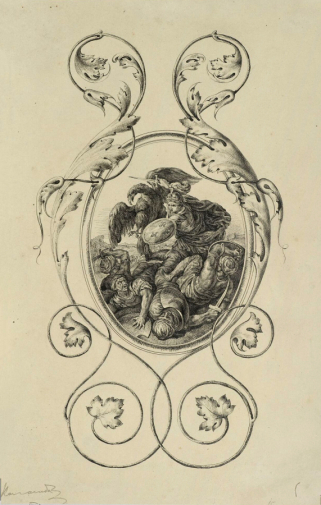 Артари Иосиф Иванович. Битва. Эскиз для плафона. Бумага, тушь. 39,2х25. 1840-е. Государственная Третьяковская галерея.