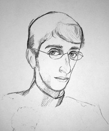 Бабаджан Вениамин Симович. Автопортрет. Бумага, карандаш. Местонахождение рисунка неизвестно.