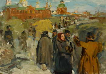 Боскин Михаил Васильевич. Базар. Картон, масло. 31х45. 1908. Самарский областной художественный музей.