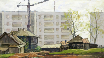 Кулаков Сергей Васильевич. Старый и новый город. Бумага, темпера. 30,3х54,4. 1960-е. Вологодская областная картинная галерея.