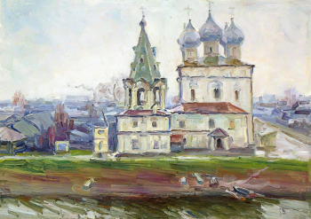 Кулаков Сергей Васильевич. Церковь Иоанна Златоуста на набережной реки Вологды. Картон, масло. 32,2х46. 1960-е. Вологодская областная картинная галерея.