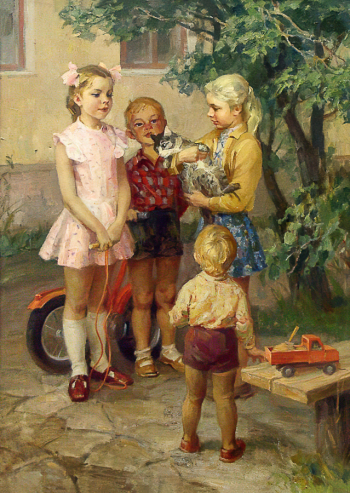 Бороздин Олег Александрович. Дети. Холст, масло. 115х82. 1970. Вологодская областная картинная галерея.