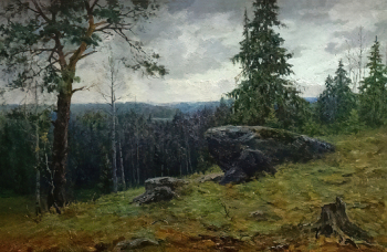 Бороздина Елена Сергеевна. Северный пейзаж. Холст, масло. 75х112. 1958. Тотемское музейное объединение.