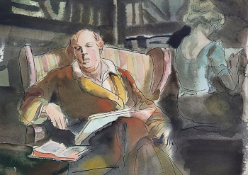 Филипповский Григорий Георгиевич. У Алексея Толстого. Бумага, смешанная техника. 56,5х76,5. 1970-е. Государственный музей К.А.Федина.