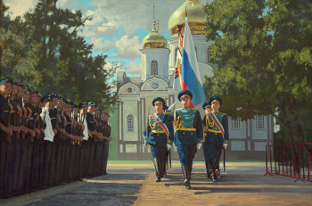 Бирюков Юрий Алексеевич. Выход знаменной группы. Холст, масло. 100х150. 2015. Источник - biryukov-art.ru